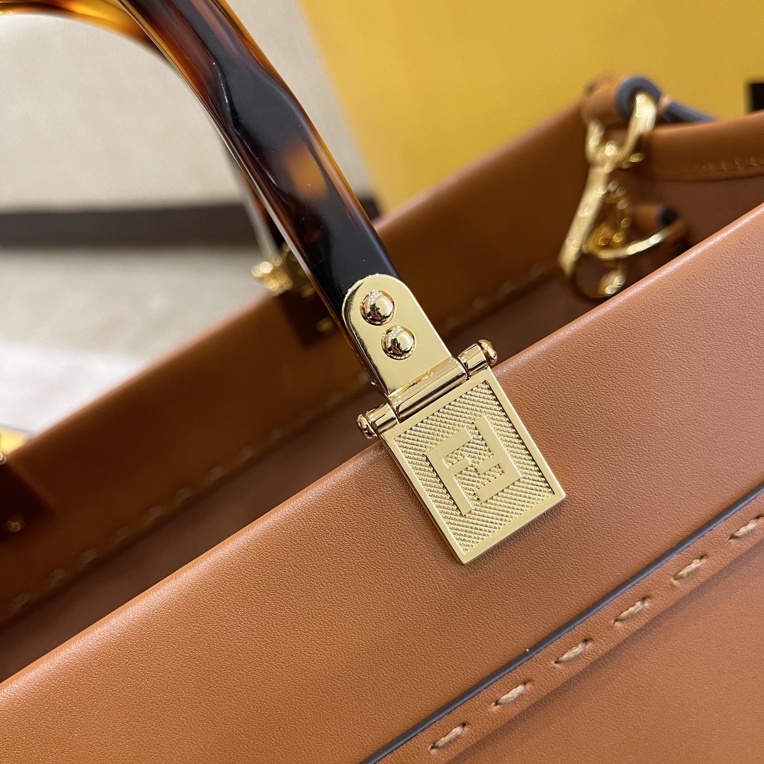 Fendi Medium Sunshine Shopper Brown Leather Bag 